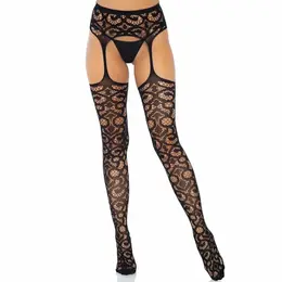 Leg Avenue Scroll Lace Stockings with Integrated Garter Belt, One Size