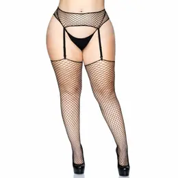 Leg Avenue Plus Size Fishnet Set – Pojas za čarape i Čarape Crna