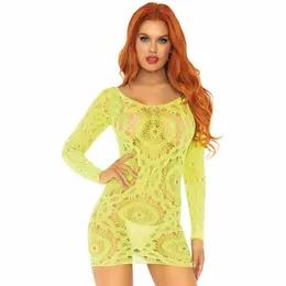 Leg Avenue Neon Crochet Lace Mini haljina Dugih rukava Jedna veličina