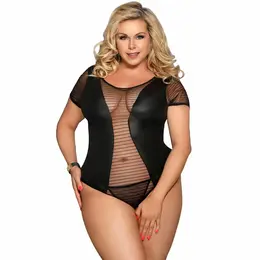 Subblime Queen Plus Crni Fetish Kratkih Rukava Čipkasti Teddy Bodysuit