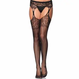 Leg Avenue Tear Drop Garterbelt Stockings Black, Floral Lace, One Size