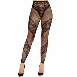 Leg Avenue Čipkane i Prozirne Hulahopnice bez Stopala Crna - Elegantan Uzorak, Univerzalna Veličina