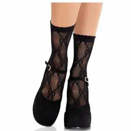 Leg Avenue Mašnica Čipkane Čarape za Članak Crna - Elegantan Mrežasti Dizajn