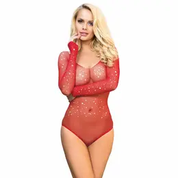Subblime 952303 Sjajni Crveni Mrežasti Bodysuit Van Ramena One Size