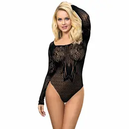 Subblime 952051 Mrežasti Bodysuit Dugi Rukavi Van Ramena Crni One Size