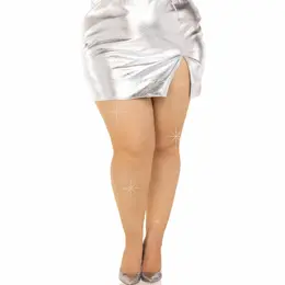 Leg Avenue Crystalized Mrežaste Čarape Plus Size Karamel Rhinestone Završna Obrada