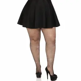 Leg Avenue Colby Plus Size Mrežaste Čarape sa Rhinestone Akcentima Crne