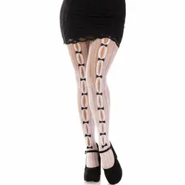 Leg Avenue Sweetheart Mrežaste Bele Čarape sa Otvorima u Obliku Srca i Mašnama One Size