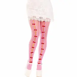 Leg Avenue Sweetheart Mrežaste Hulahopke sa Izrezima u Obliku Srca i Ružičastim Mašnama One Size