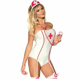 Subblime Nurse-Inspired Off-Shoulder Teddy Costume S/M White