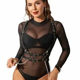 Subblime Harness Model 5944889 - Black Leather with Chain Accents, One Size