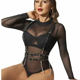Subblime Harness Model 5944889 - Black Leather with Chain Accents, One Size