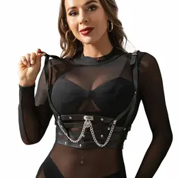 Subblime Korset Harness sa Dekorativnim Lancima, Podesivi, Crni, Jedna Veličina