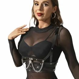 Subblime Korset Harness sa Dekorativnim Lancima, Podesivi, Crni, Jedna Veličina