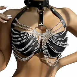 Subblime Chest Harness Black with Decorative Chain Details One Size