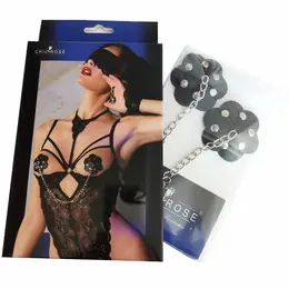 Chilirose CR 4675 Samolepljivi Štitnici za Bradavice Crni sa Srebrnim Lancem