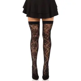 Leg Avenue Wild Roses Fishnet Thigh-Highs Black, One Size