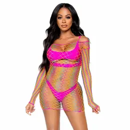 Leg Avenue Rainbow Diamond Net Mini Dress One Size Multicolor