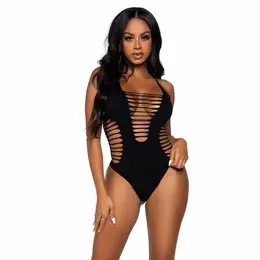 Leg Avenue Seamless Racerback Bodysuit Thong Black One Size
