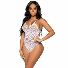 Leg Avenue Teddy Scroll Lace Seamless White One Size Open Back