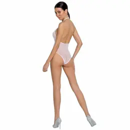 Passion BS088 Beli mrežasti bodystocking - jedna veličina, čipkasti detalji