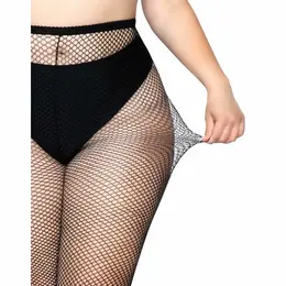 Leg Avenue Plus Size Ribane Ceglene Carape - Klasicni Crni Mrezasti Dizajn