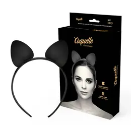 Coquette Chic Desire Veganska Kozna Traka za Glavu sa Mackijim Usima - Crna, Podesiva