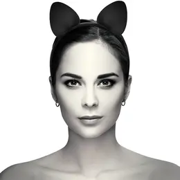 Coquette Chic Desire Veganska Kozna Traka za Glavu sa Mackijim Usima - Crna, Podesiva
