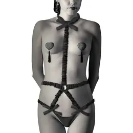 Coquette Chic Desire Elasticni Harness Set sa Navlakama za Bradavice Crni