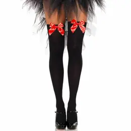 Leg Avenue Crne Najlon Carape Preko Kolena sa Crvenom Masnom One Size - Elegantne Hožerije