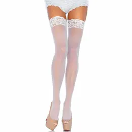 Leg Avenue Plus Size najlon čarape do butina bele sa čipkom na vrhu