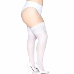 Leg Avenue Plus Size samodržeće prozirne čarape do butina bele boje sa čipkanim vrhom