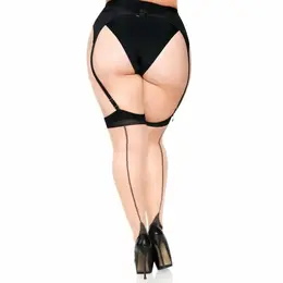 Leg Avenue plus size dvobojne prozirne čarape do butina sa šavom i kubanskom petom