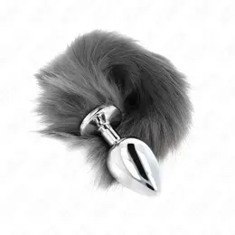 KINK intimni čep L silikonski sivo-beli rep 10x4cm | 40cm sintetički rep