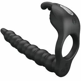 Pretty Love Blackney Silicone Intimate Support Ring with Vibrating Plug, Black