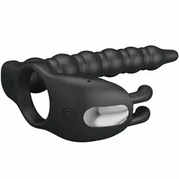 Pretty Love Blackney Silicone Intimate Support Ring with Vibrating Plug, Black
