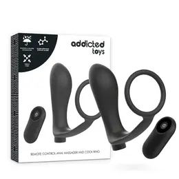 Addicted Toys Crni Punjivi Set Analnog Čepa i Prstena sa Daljinskim Upravljanjem