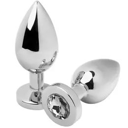 Metal Hard Intimate Steel Plug with Transparent Crystal Medium 7.6cm
