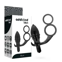 Addicted Toys Double Black Ring Intimate Plug with Vibrating System 12cm