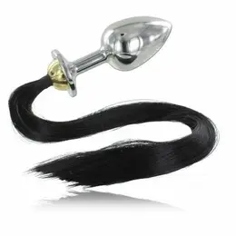 METAL HARD Čelični Analni Čep sa Crnim Veštačkim Repom 8.9 cm Hipoalergen