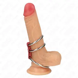 KINK Trojni set metalnih prstenova sa crvenim kožnim konektorom 3.7–5 cm
