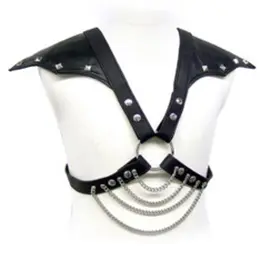 SINNER GEAR Leather Harness with Metal Chains Adjustable S-XL Black