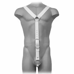 Svenjoyment Adjustable Leather Body Harness for Men White S-XL