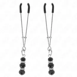 KINK Gold Edition Adjustable Nipple Clamps with Black Glass Beads 7cm