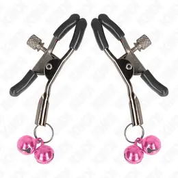 KINK Double Bell Nipple Clamps Pink 6 cm - Adjustable Metal Design