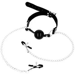 Ohmama Fetish Adjustable Black Ball Gag sa lancima za stezaljke za bradavice