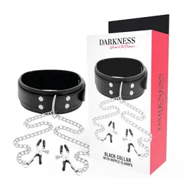 Darkness podesiva PVC ogrlica sa metalnim lancem i crnim stezaljkama