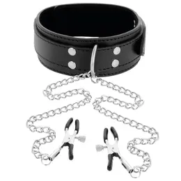 Darkness podesiva PVC ogrlica sa metalnim lancem i crnim stezaljkama