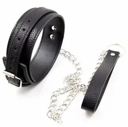 OHMAMA Snake Pattern Adjustable Collar with Leash, Imitation Leather, Black
