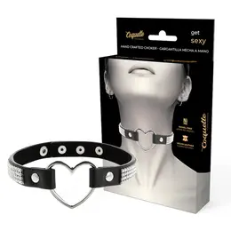 Coquette Chic Desire Vegan Kožna Čoker Ogrlica sa Srcem Crna 39cm